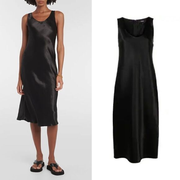 VINCE Black Satin Sleeveless Slip Midi dress - Picture 1 of 10